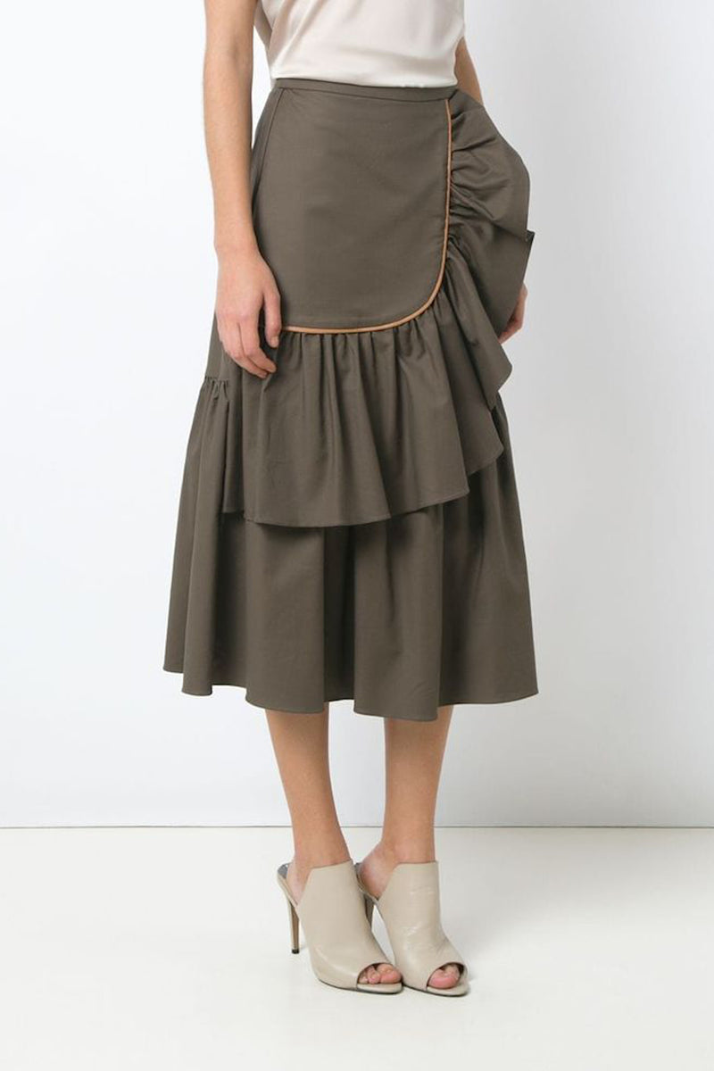Solid Midi Skirt with Ruffles