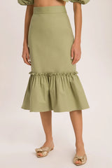 Muguet Solid Skirt With Ruffles