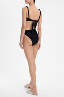 Solid Black High-leg Bikini With Straps Back