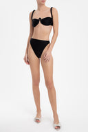 Solid Black High-leg Bikini With Straps Front
