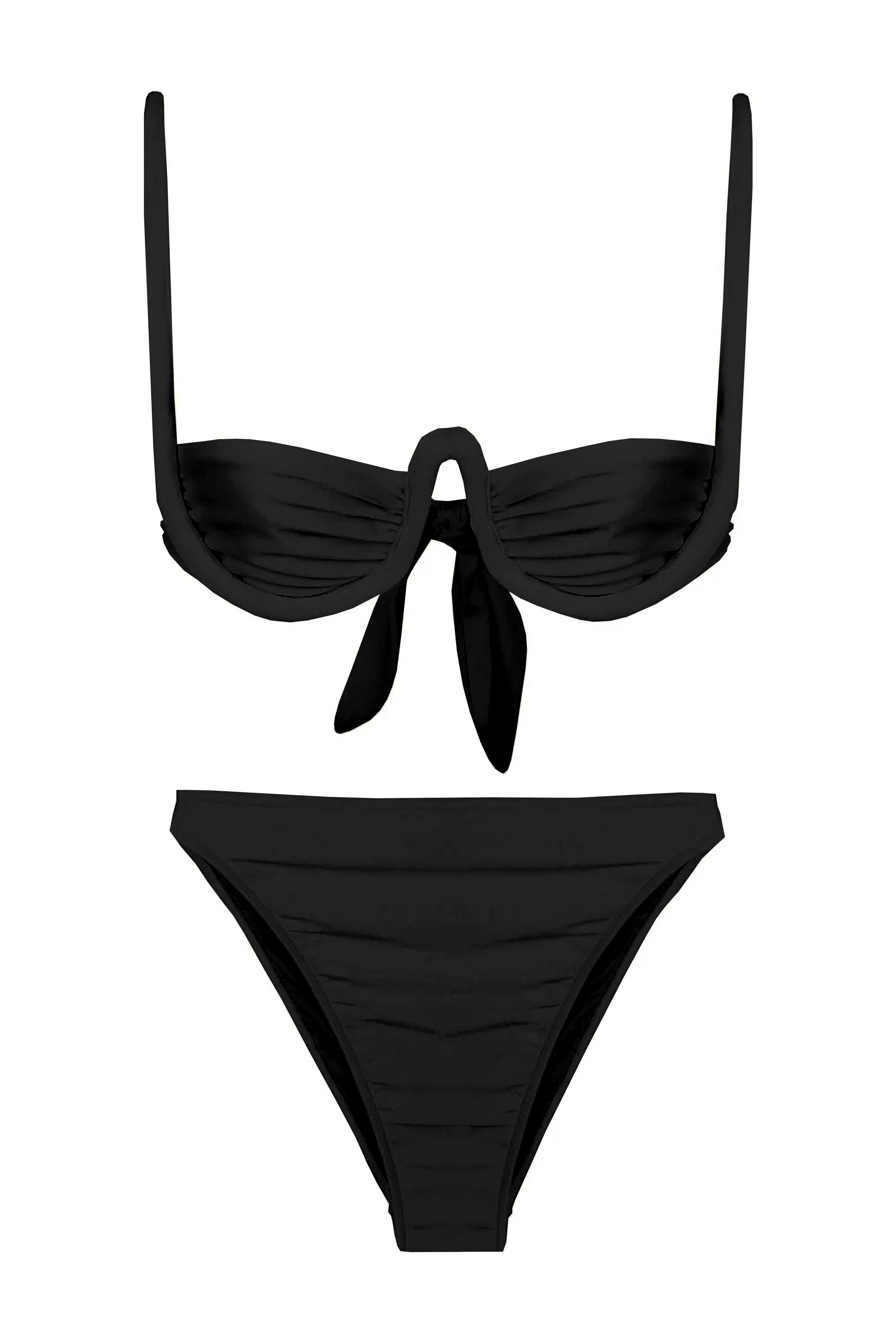 Solid Black High-leg Bikini With Straps Product