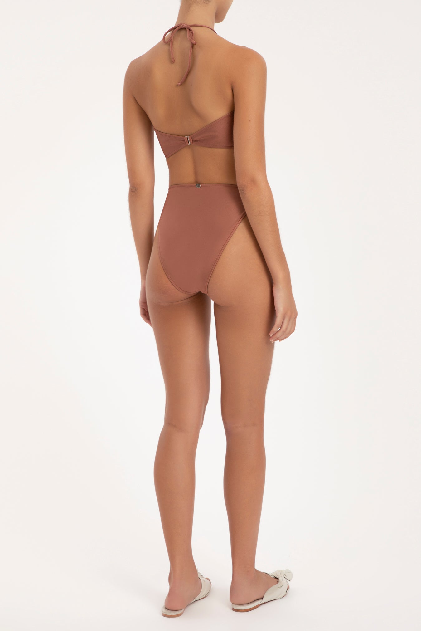 Solid Carre Vintage Brown High-leg Halterneck Bikini Back