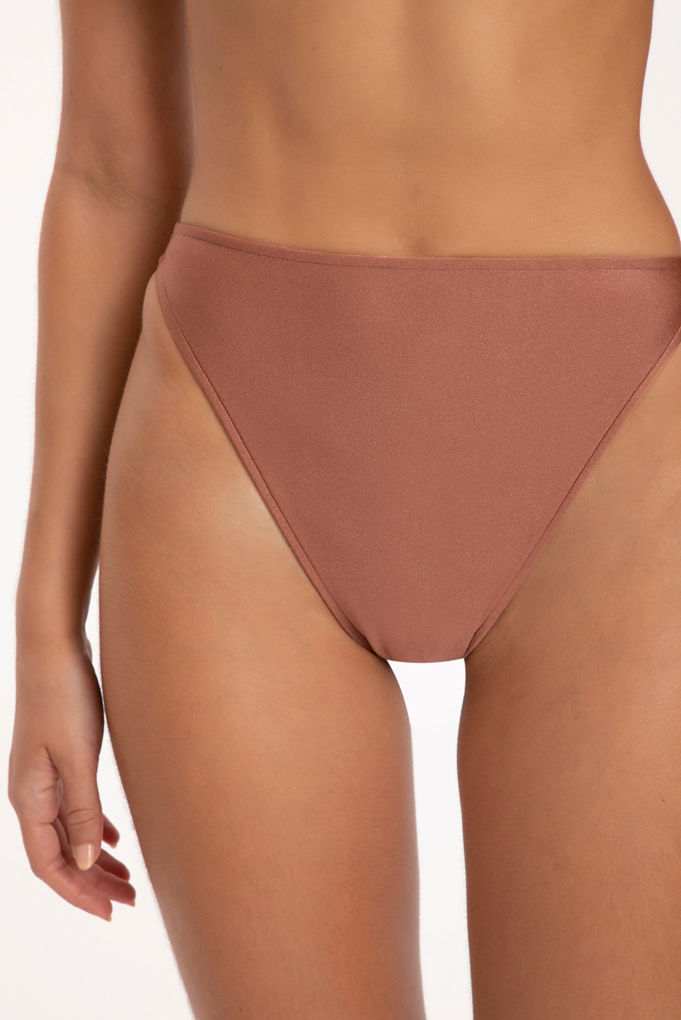 Solid Carre Vintage Brown High-leg Halterneck Bikini Bottom Detail