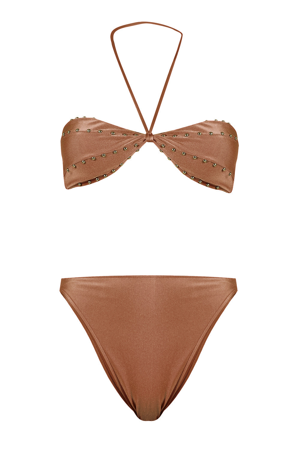 Solid Carre Vintage Brown High-leg Halterneck Bikini Product