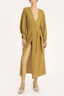 Solid Carre Vintage Green Long Robe Front