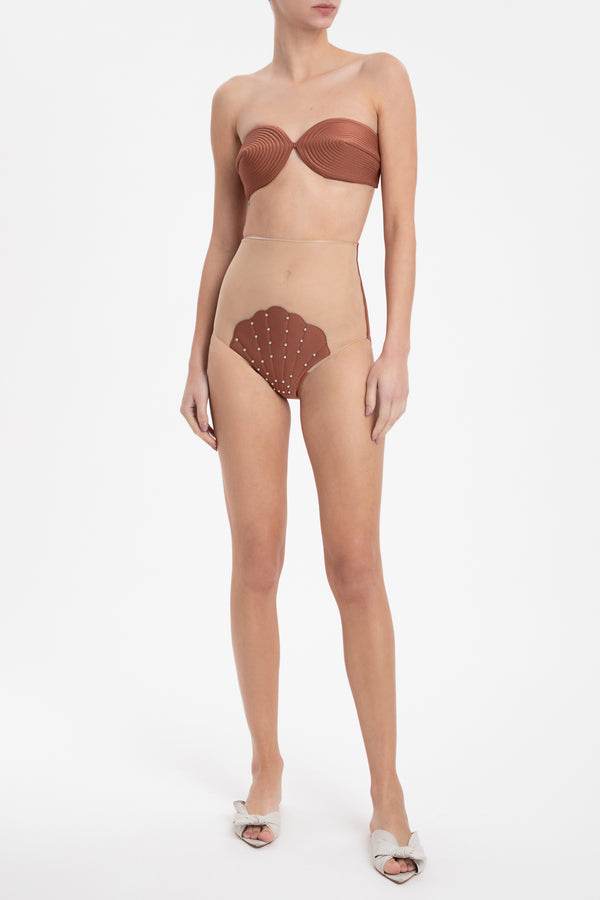 Solid Carre Vintage High-Waisted Matelasse Bikini Front