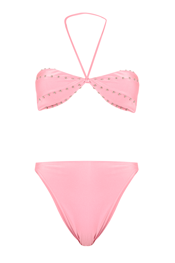 Solid Carre Vintage Pink High-leg Halterneck Bikini Product
