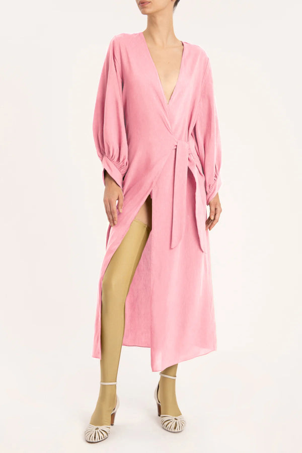 Solid Carre Vintage Pink Long Robe Front
