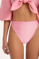 Solid Carre Vintage Puff-sleeved Bikini With Knot Bottom Detail