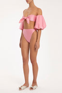 Solid Carre Vintage Puff-sleeved Bikini With Knot Front 2