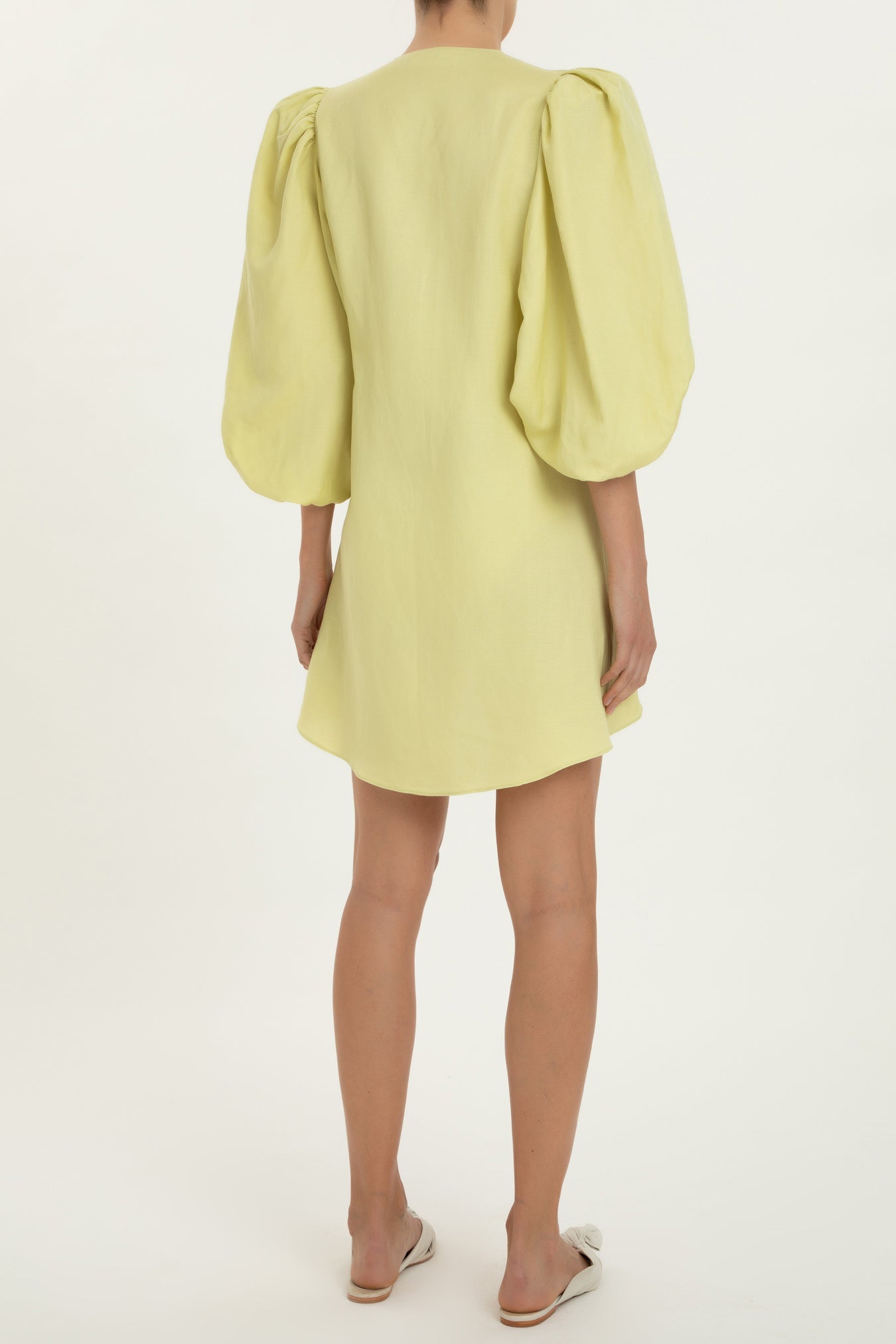 Solid Citrus Shirt With Voluminous Sleeves And Knot Back