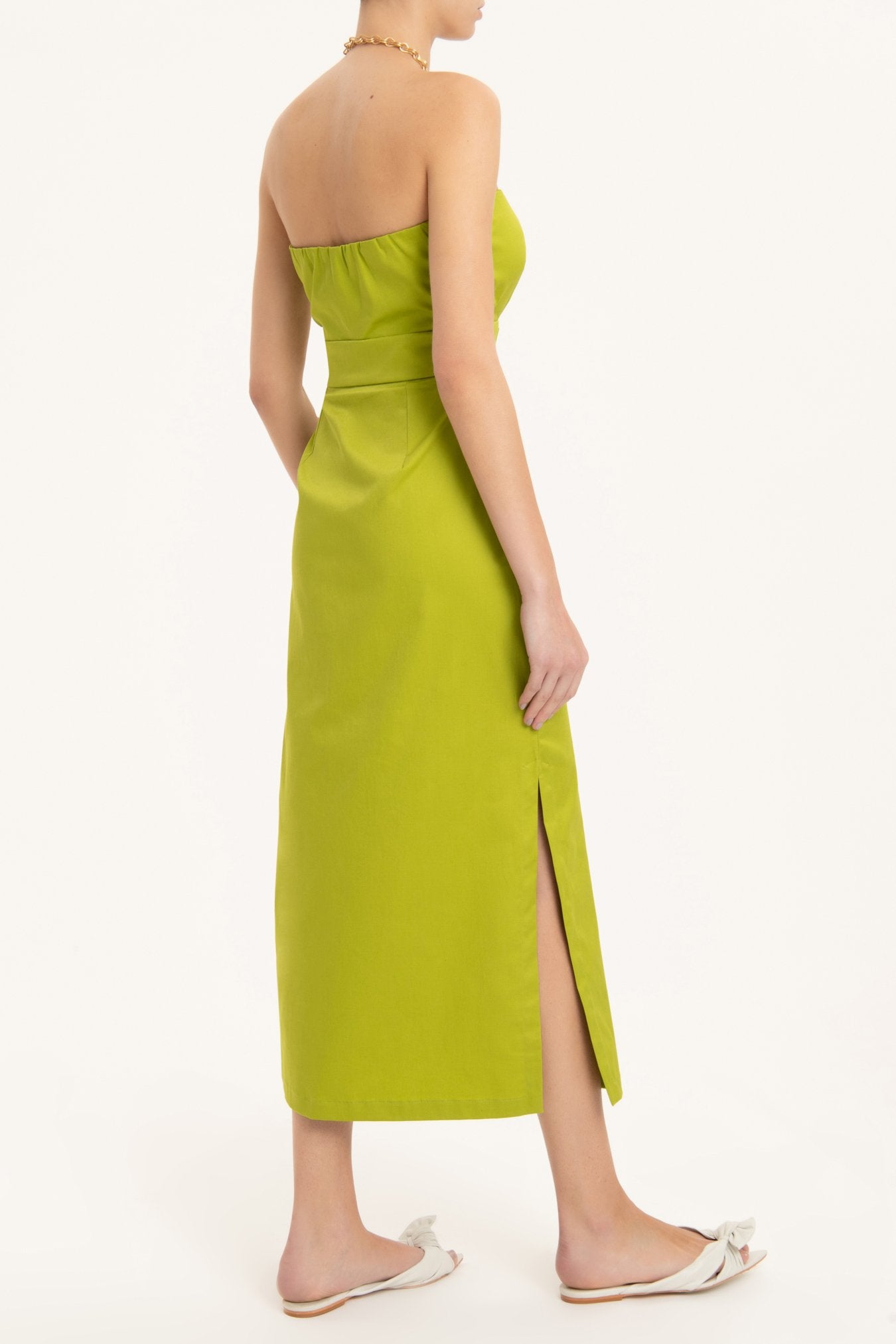 Solid Green Cut-Out Midi Dress Back