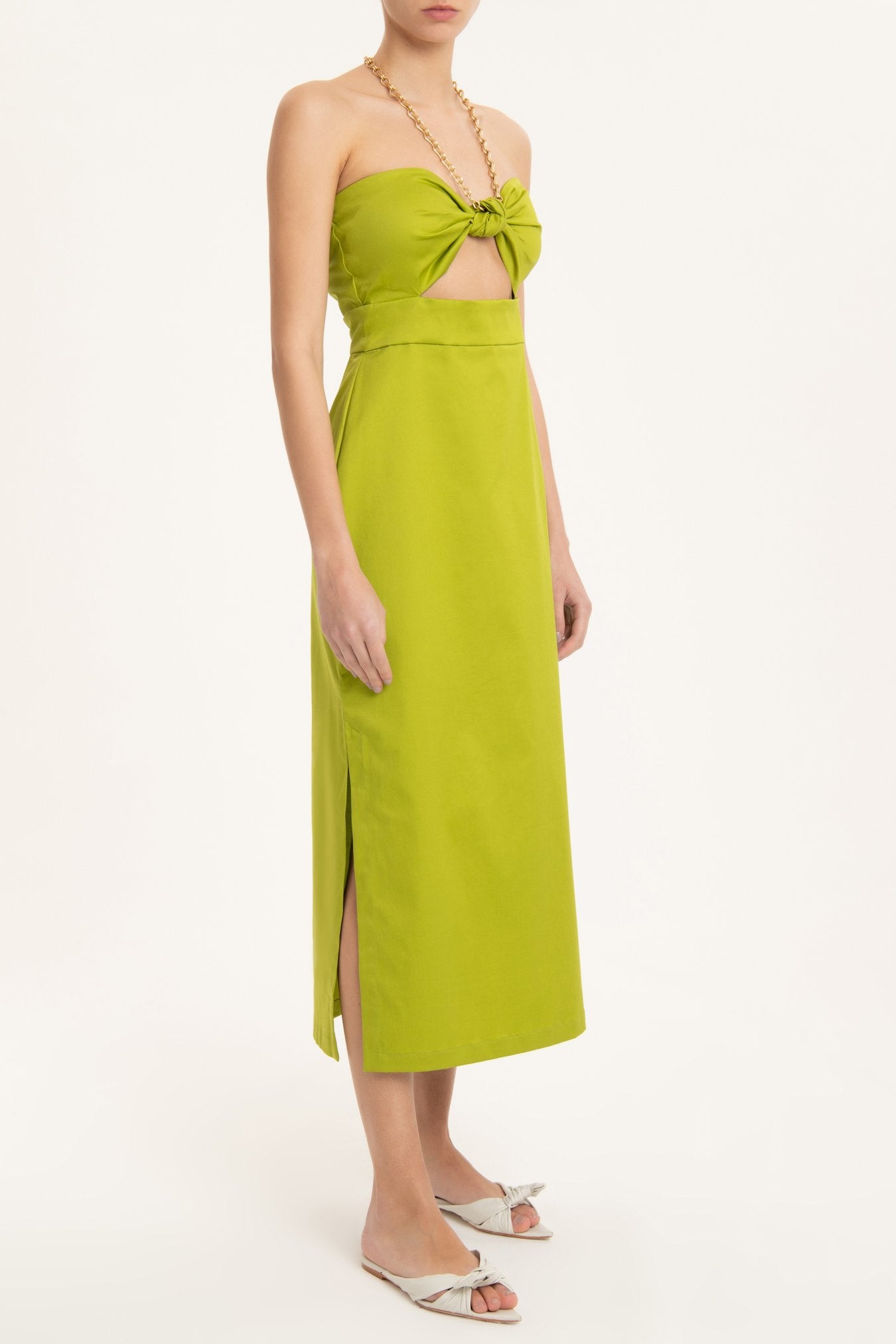 Solid Green Cut-Out Midi Dress Front 2