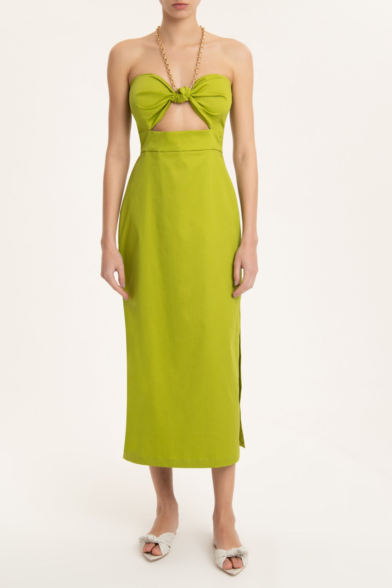 Solid Green Cut-Out Midi Dress Front