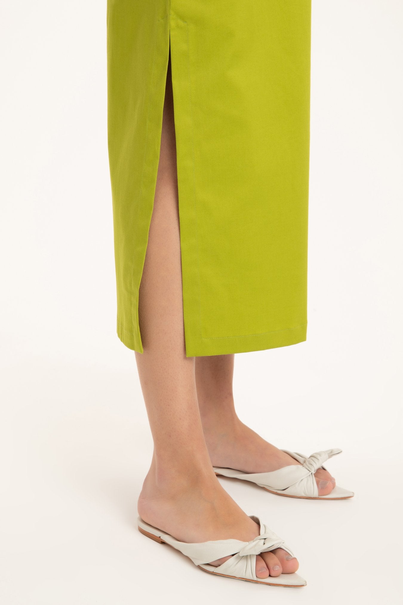 Solid Green Cut-Out Midi Dress Open Sides Detail