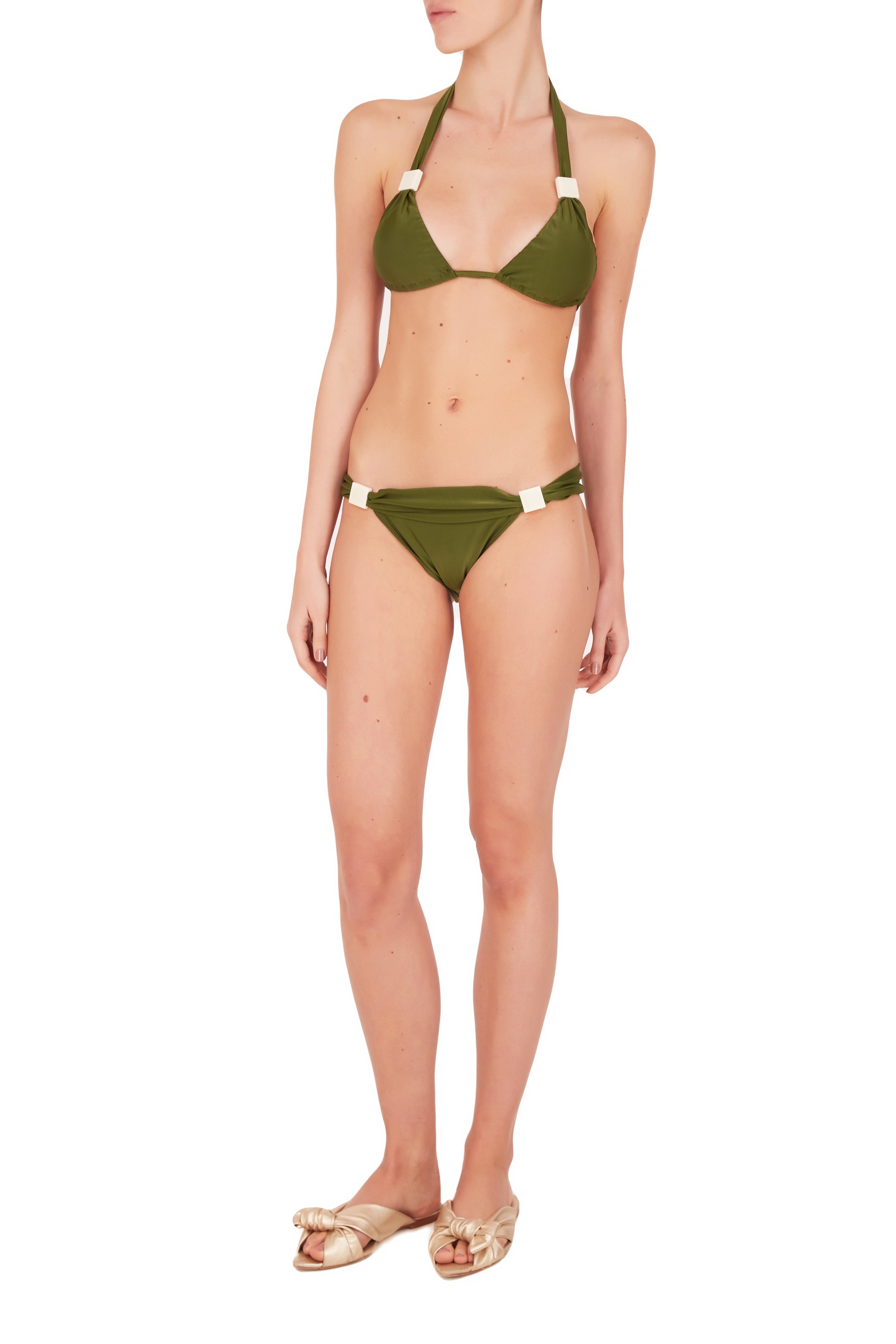 Solid Green Long Triangle Bikini Front