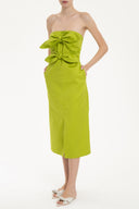 Solid Green Strapless Midi Dress With Double Knot Front 2