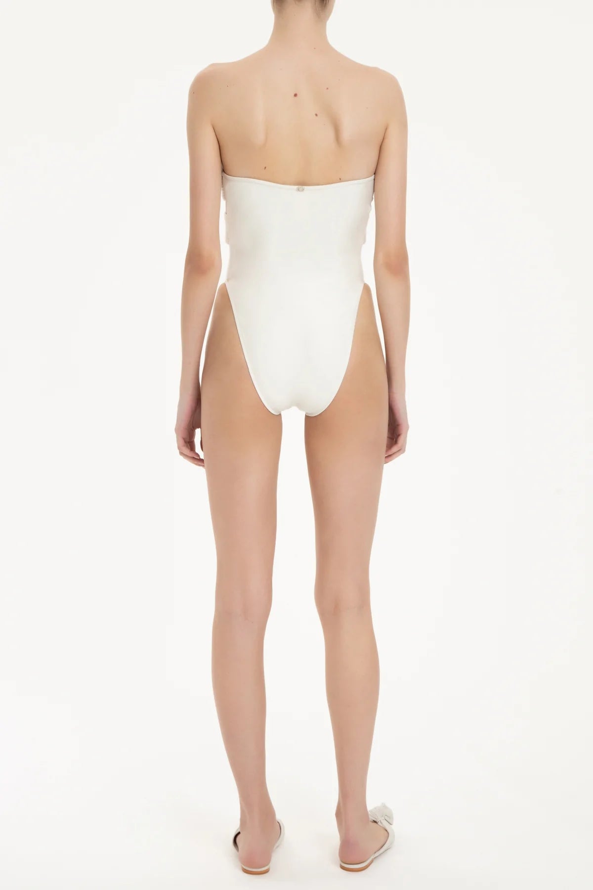 Solid High-Leg Matelasse Swimsuit Off White Back