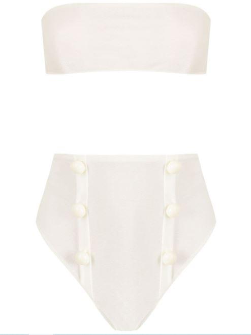 Solid High-leg Bandeau Bikini With Buttons Off White Product