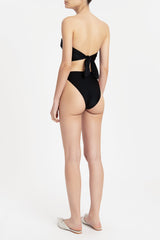 Solid High-leg Matelasse Bikini Black Back