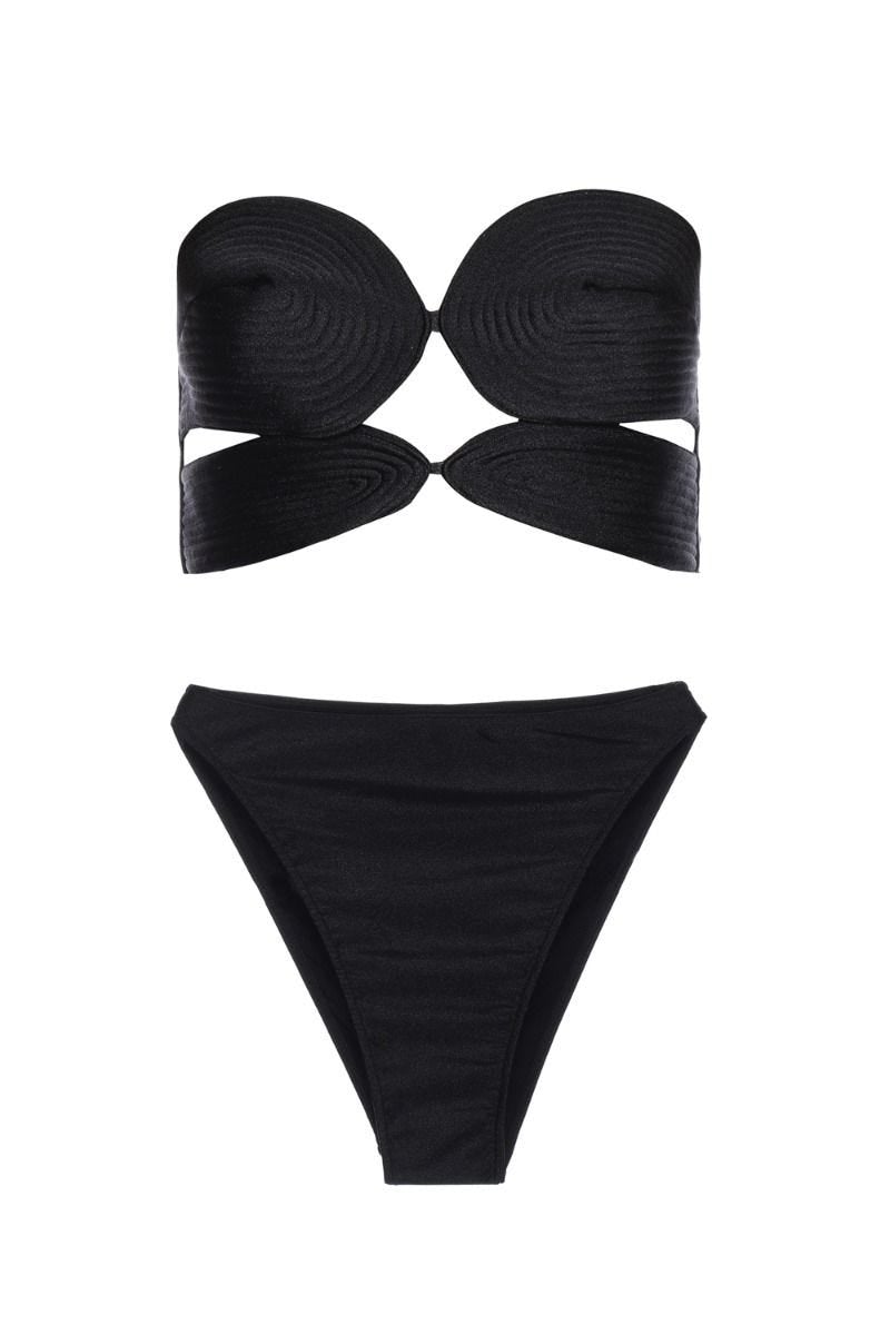 Solid High-leg Matelasse Bikini Black Product