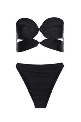 Solid High-leg Matelasse Bikini Black Product