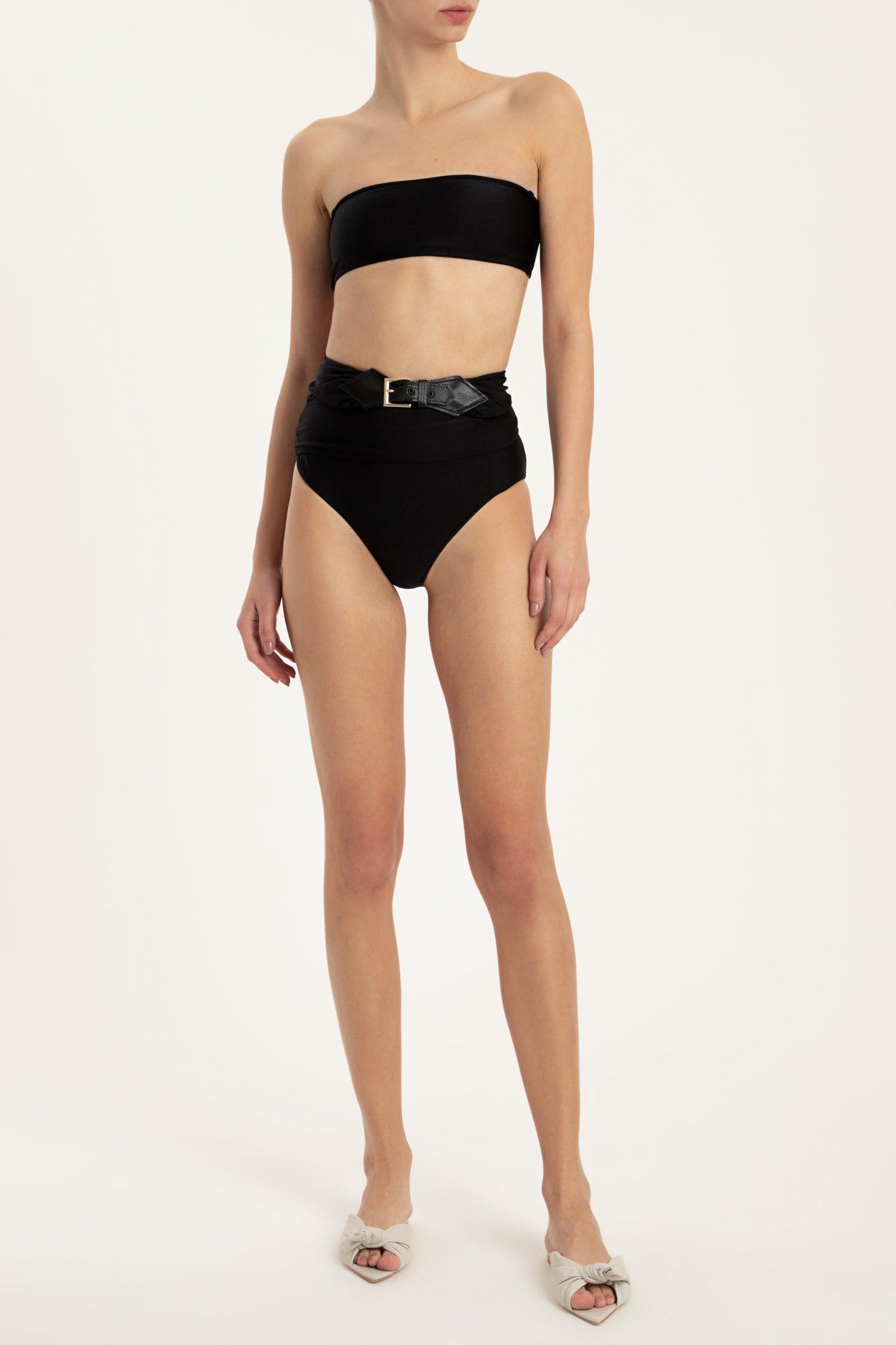 Solid Hot Pants Bikini With Buckle Detail Front