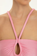 Solid Keyhole Pink Bikini With Straps Detail