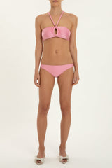 Solid Keyhole Pink Bikini With Straps Front
