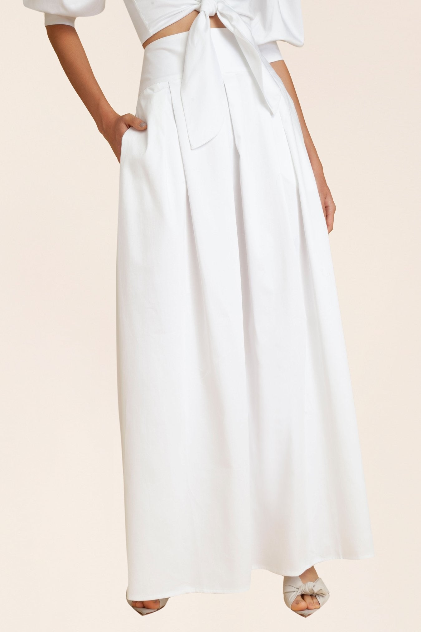 Solid Pleated Long Skirt Detail