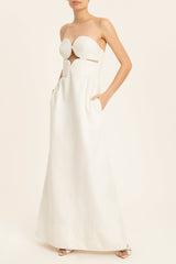 Solid Strapless Matelasse Long Dress Off White Front