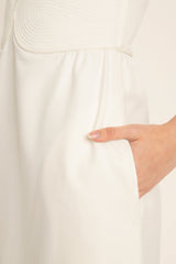 Solid Strapless Matelasse Long Dress Off White Pocket Detail