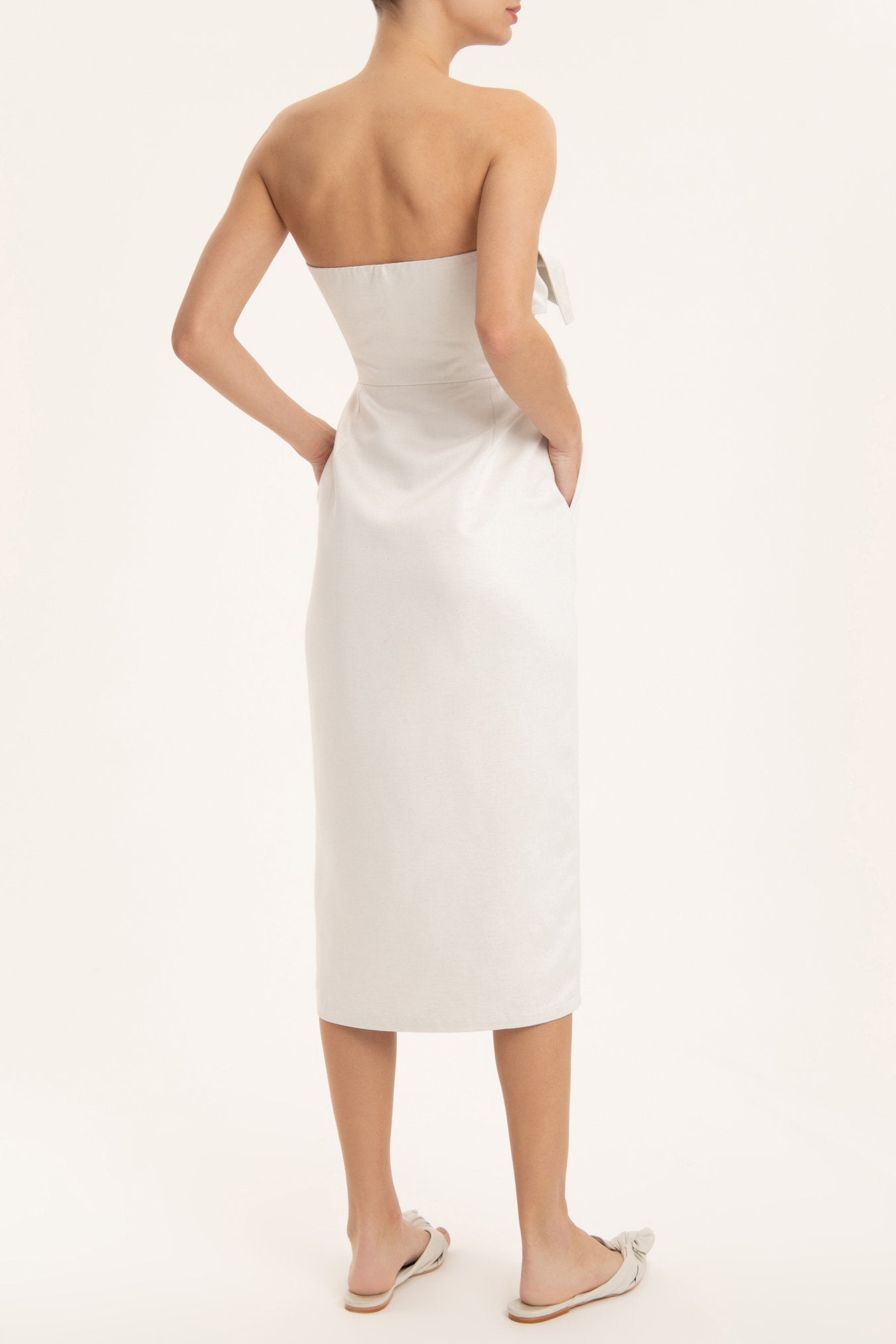 Solid Strapless Midi Dress With Double Knot Back