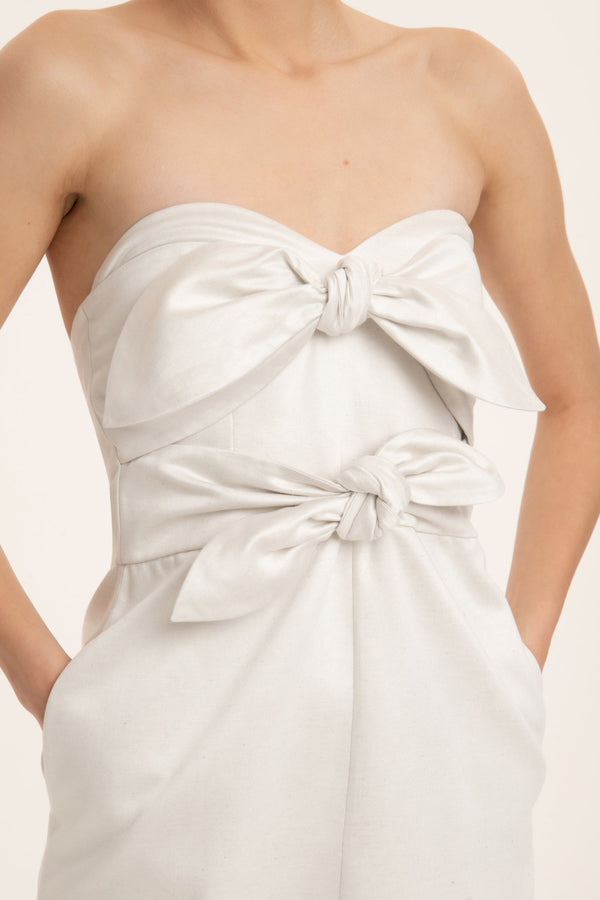 Solid Strapless Midi Dress With Double Knot Detail