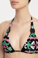 Twisted Flower Black Long Triangle Bikini Top Detail