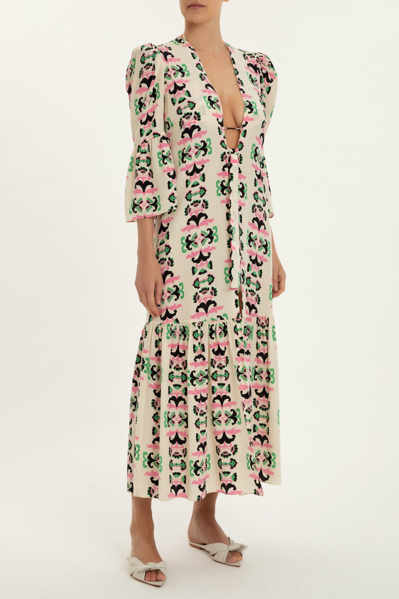 Twisted Flower Midi Robe Front 2
