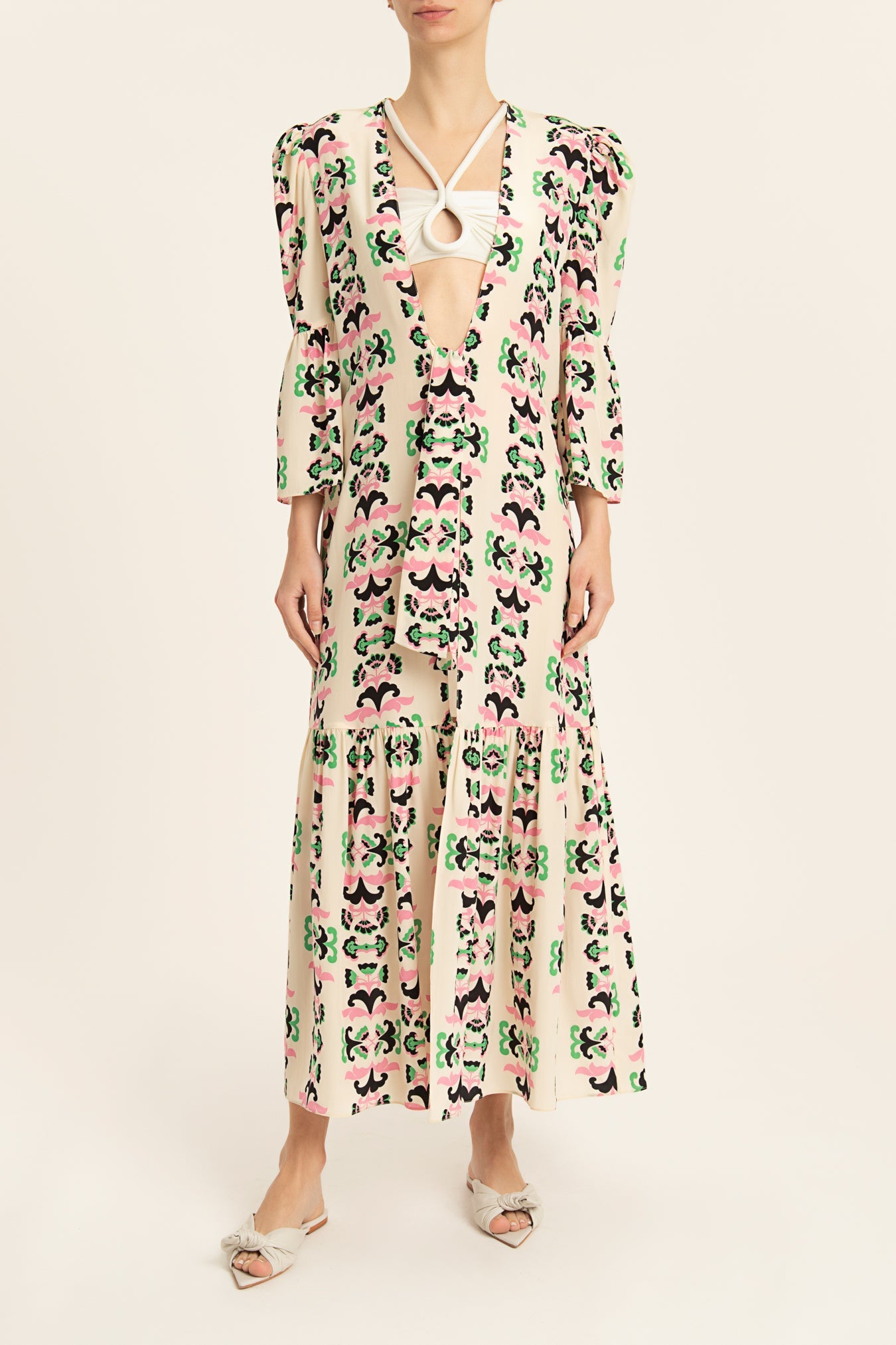 Twisted Flower Midi Robe Front 3