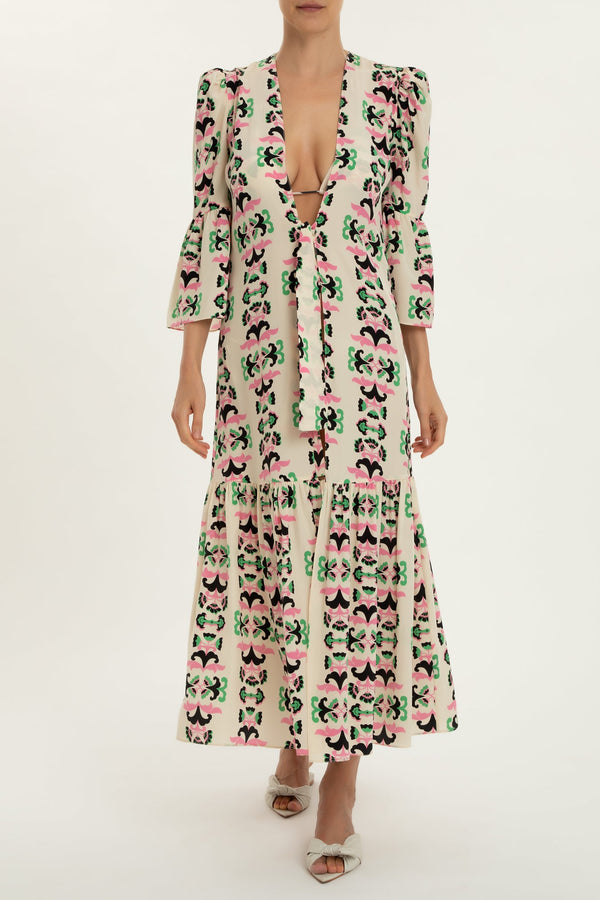Twisted Flower Midi Robe Front