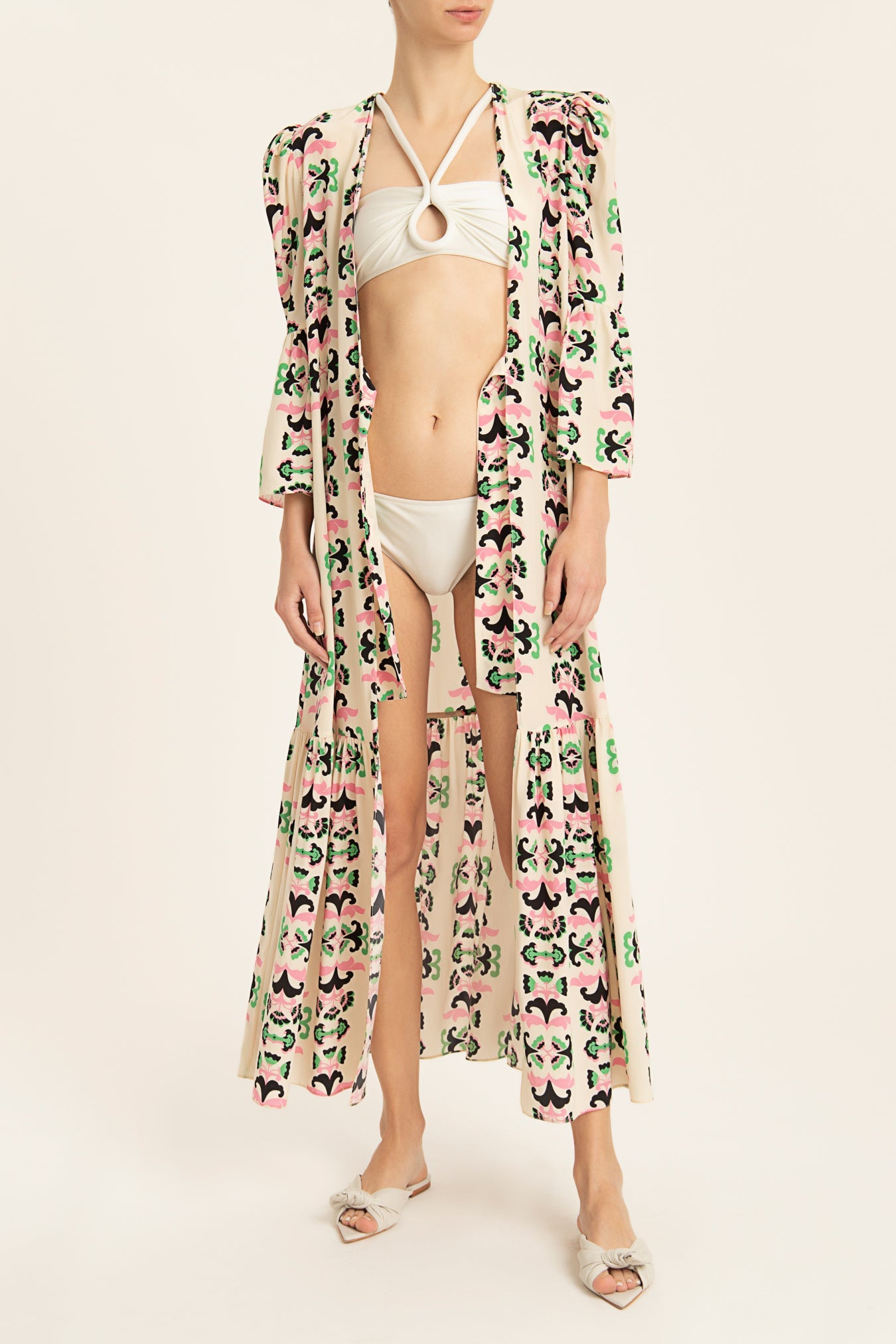 Twisted Flower Midi Robe With Bikini