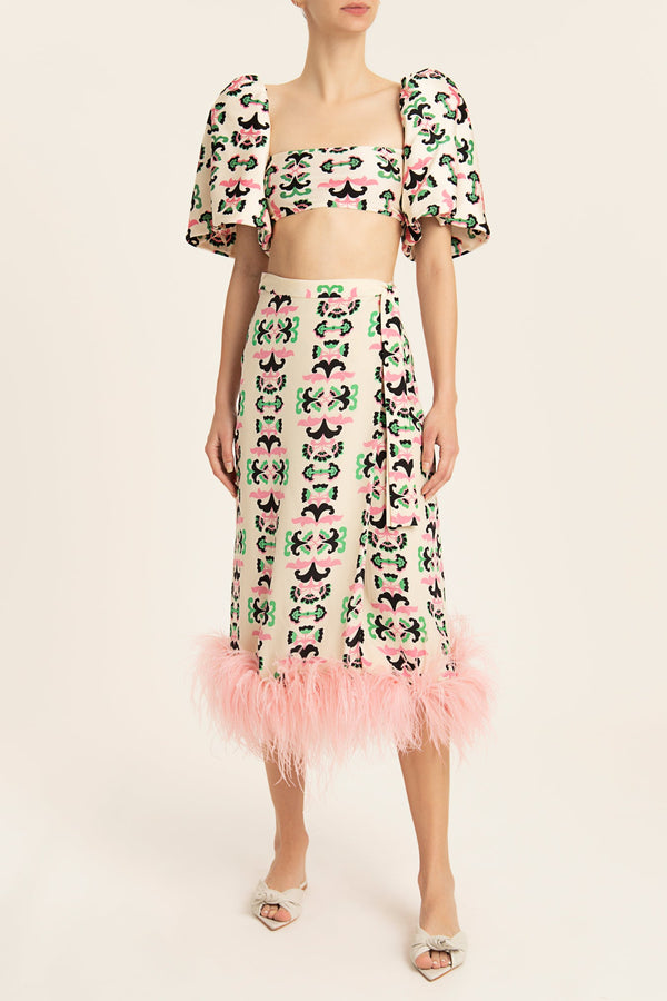 Twisted Flower Pareo Skirt With Feathers Front