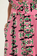 Twisted Flower V-Neck Midi Dress Belt Detail