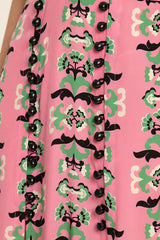 Twisted Flower V-Neck Midi Dress Buttons Detail