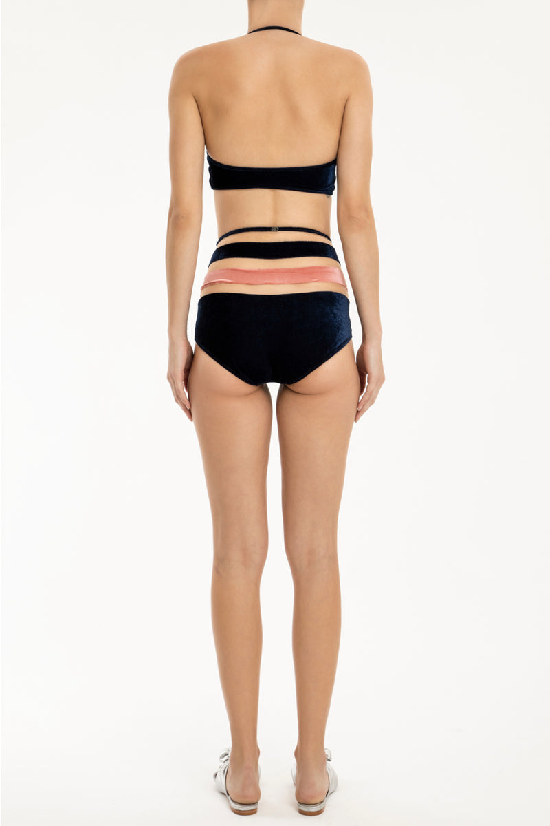 Striped Velvet Hot Pants Bandeau Bikini