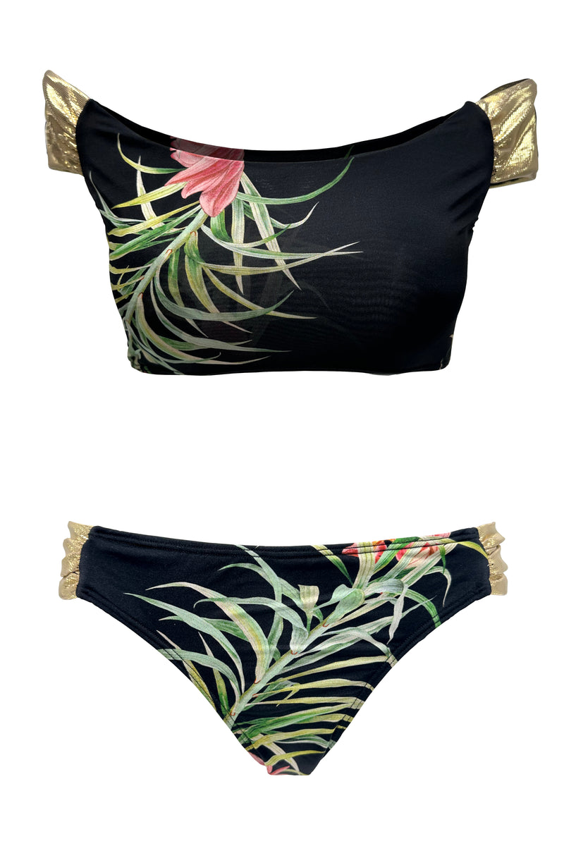 Tropical Floral Print Strip Bikini