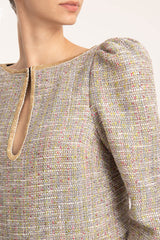Tweed Long-Sleeved Short Dress