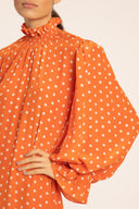 Tangerine Pois Lastex Detail Long Dress