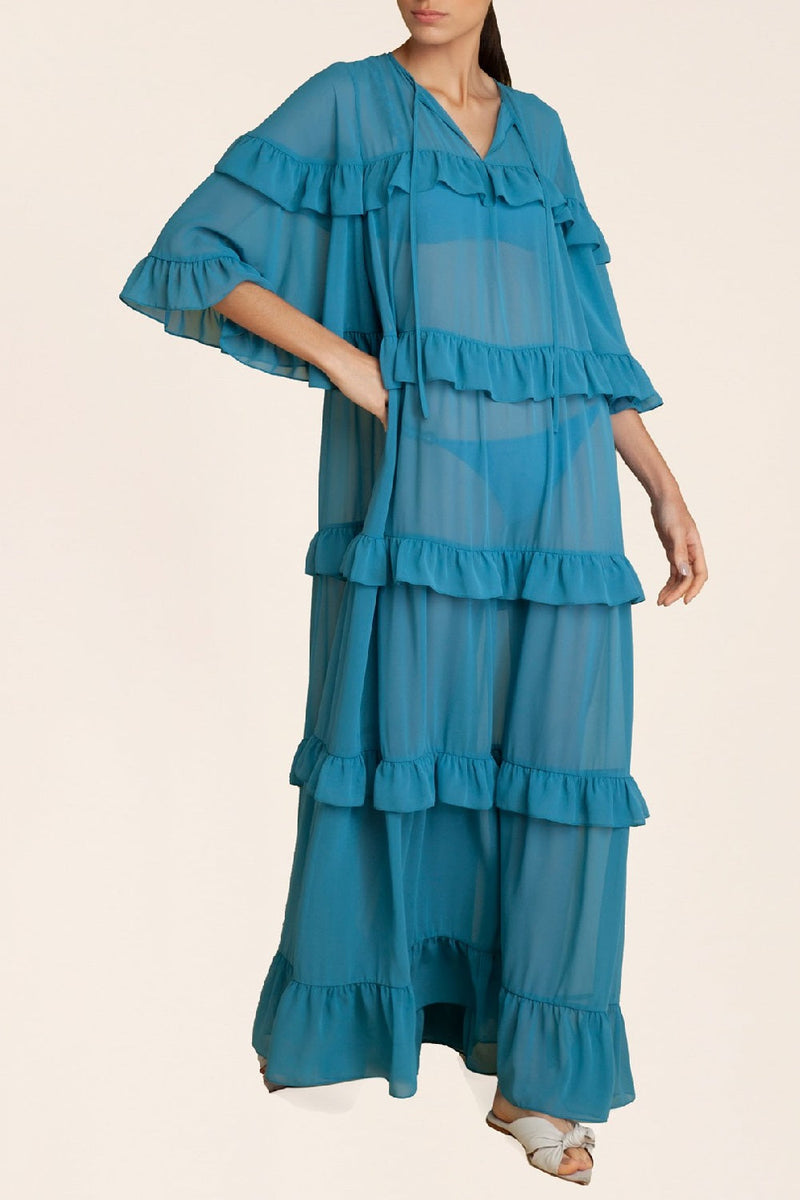 Solid Long Dress With Ruffles