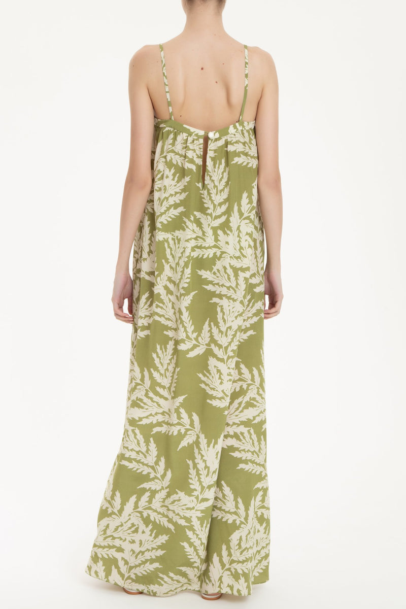 Classic Foliage Long Dress With Straps