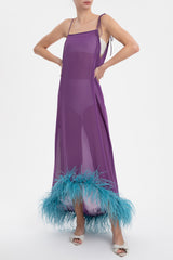 Solid Midi Dress With Feathers