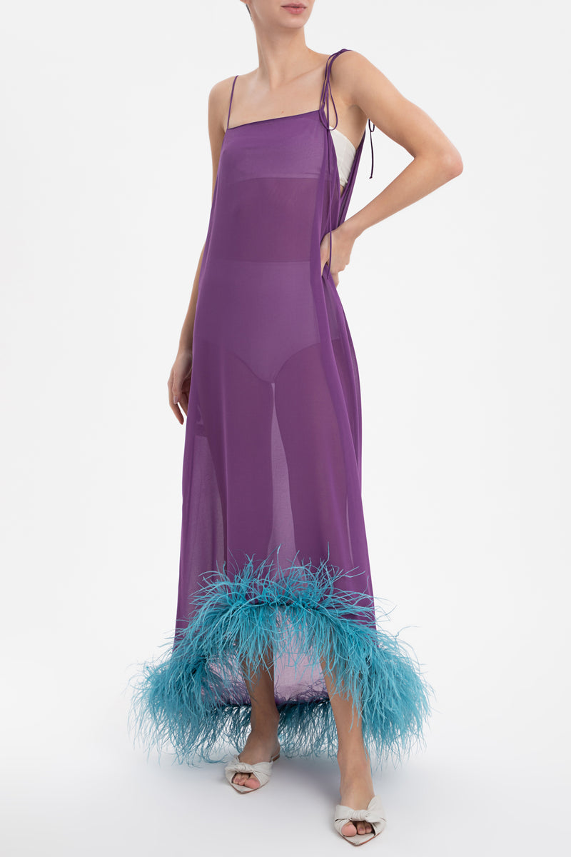 Solid Midi Dress With Feathers